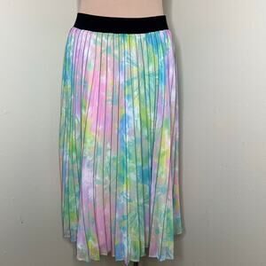 Soft Surroundings Midi Skirt Small Womens Pastel Rainbow Tie Dye Pleated Pull On